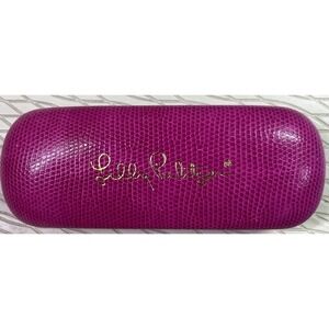 Lilly Pulitzer Eyeglass Holder Clamshell‎ Case Hot Pink W/Blue Felt Interior EUC